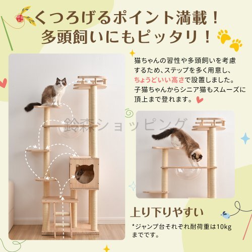 キャットタワー 透明宇宙船 頑丈 據(jù)え置き おしゃれ キャットタワー 木制 可愛い麻紐 爪とぎボール 貓ベッド 安全安心 ペット用品
