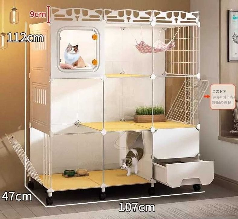 人気*貓籠家庭用室內(nèi)*貓砂盆一體*超大自由空間*貓の別荘*1-3のみ利用可能 貓小屋 三階 滑車付きで移動(dòng)可能