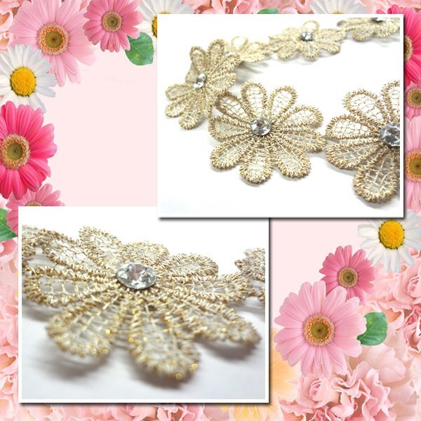 送料無料 マーガレット ベビー フラワーヘッドドレス / 赤ちゃん ヘアバンド ヘッドバンド 花 ラメ ゴールド ベビー 新生児 パーティー