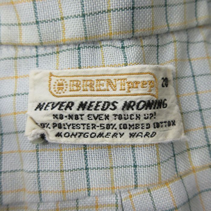 【50%OFF】古著 ブレント 半袖 シャツ キッズ ボーイズ 子供服 70s ボタンダウン 薄緑系他 グリーン チェック 23may19 5OF