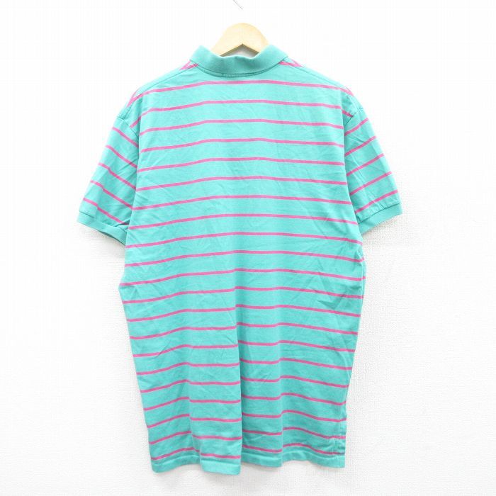 XL/古著 ラルフローレン 半袖 ブランド ポロ シャツ メンズ 90s ワンポイントロゴ 大きいサイズ コットン 青緑他 ボーダー spe 25jun05 中