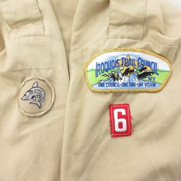 XL/古著 半袖 ボーイスカウト シャツ メンズ 90s 大きいサイズ ロング丈 ベージュ カーキ 24may28 中古 トップス