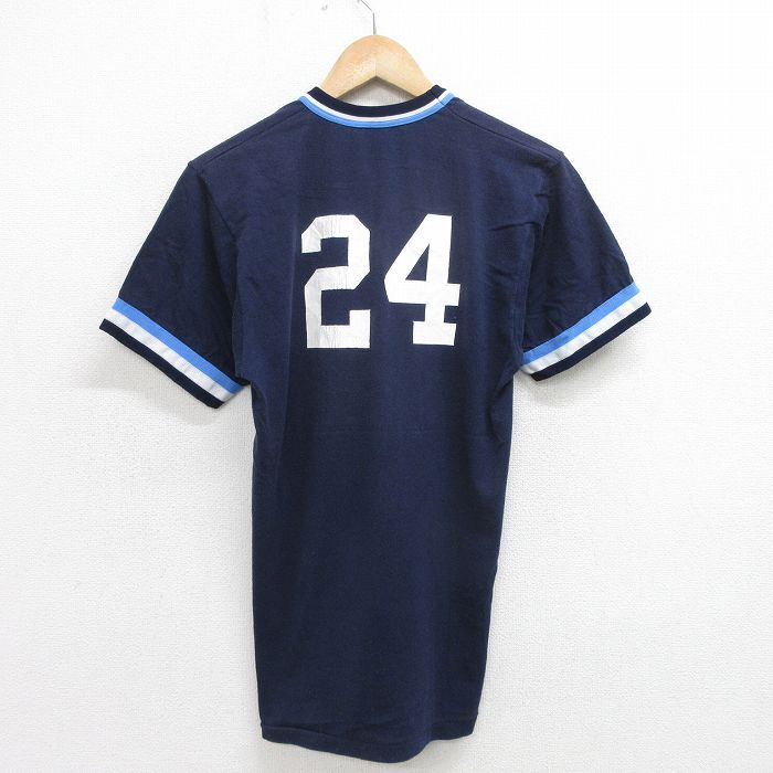 XS/古著 ラッセル 半袖 ビンテージ Tシャツ メンズ 80s Pate City 24 Vネック 紺 ネイビー 24jun19 中古
