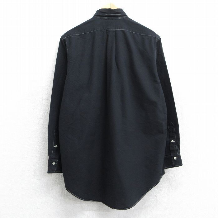 XL/古着 ラルフローレン 長袖 ブランド シャツ メンズ 90s ワンポイントロゴ オックスフォード コットン ボタンダウン 黒 ブラック 25jun19_画像2
