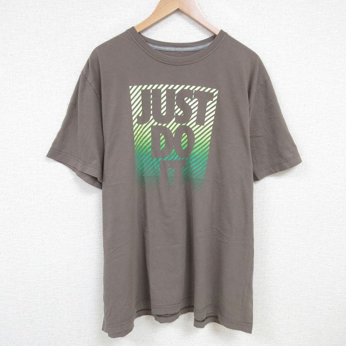 XL/古着 ナイキ NIKE 半袖 ブランド Tシャツ メンズ JUST DO IT 大きいサイズ コットン クルーネック 薄茶 ブラウン spe 25jun19 中古_画像1