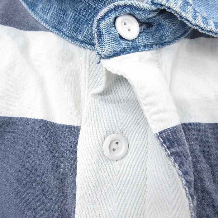 XL/古着 アメリカンイーグル American Eagle 半袖 ラガー シャツ メンズ 90s 襟デニム 大きいサイズ コットン 緑他 グリーン ボーダー spe_画像2