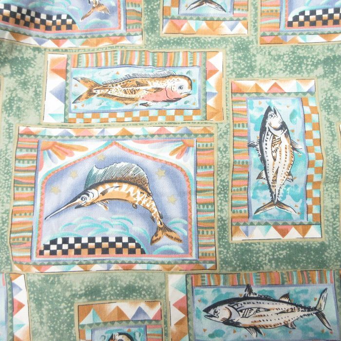 XL/古着 半袖 ハワイアン シャツ メンズ 魚 大きいサイズ コットン 緑他 グリーン 25jun26 中古 アロハ トップス_画像3