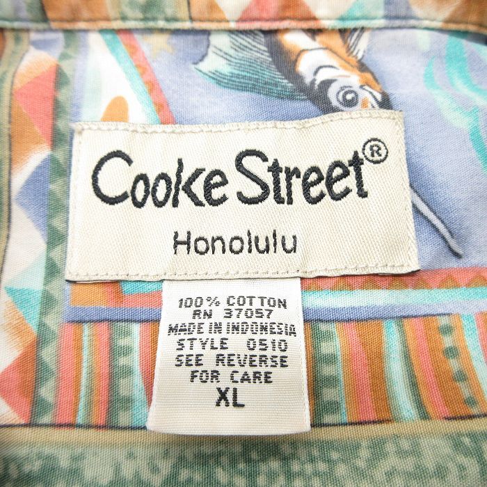 XL/古着 半袖 ハワイアン シャツ メンズ 魚 大きいサイズ コットン 緑他 グリーン 25jun26 中古 アロハ トップス_画像5