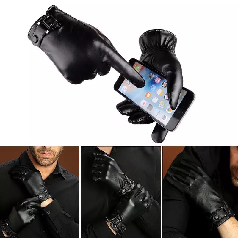 革手袋 ブラック　メンズ　黒　おしゃれ　防寒　スマホ対応　レザー　グローブ