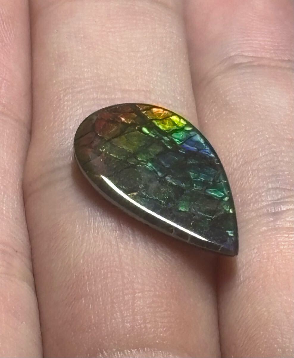 フルカラー AA アンモライト 21×13 mm ドロップカボション 虹色 遊色 フルカラー AA アンモライト 21×13 mm ドロップカボション 虹色 遊色