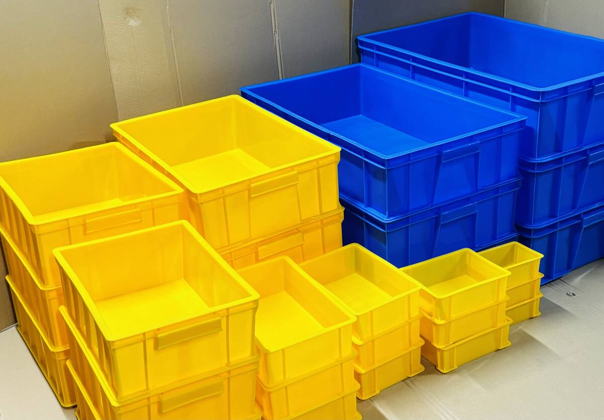 新品訳あり?プラスチックコンテナ青黃9サイズ27個セット パーツボックス ツールケース 大量セット BOX パーツケース91