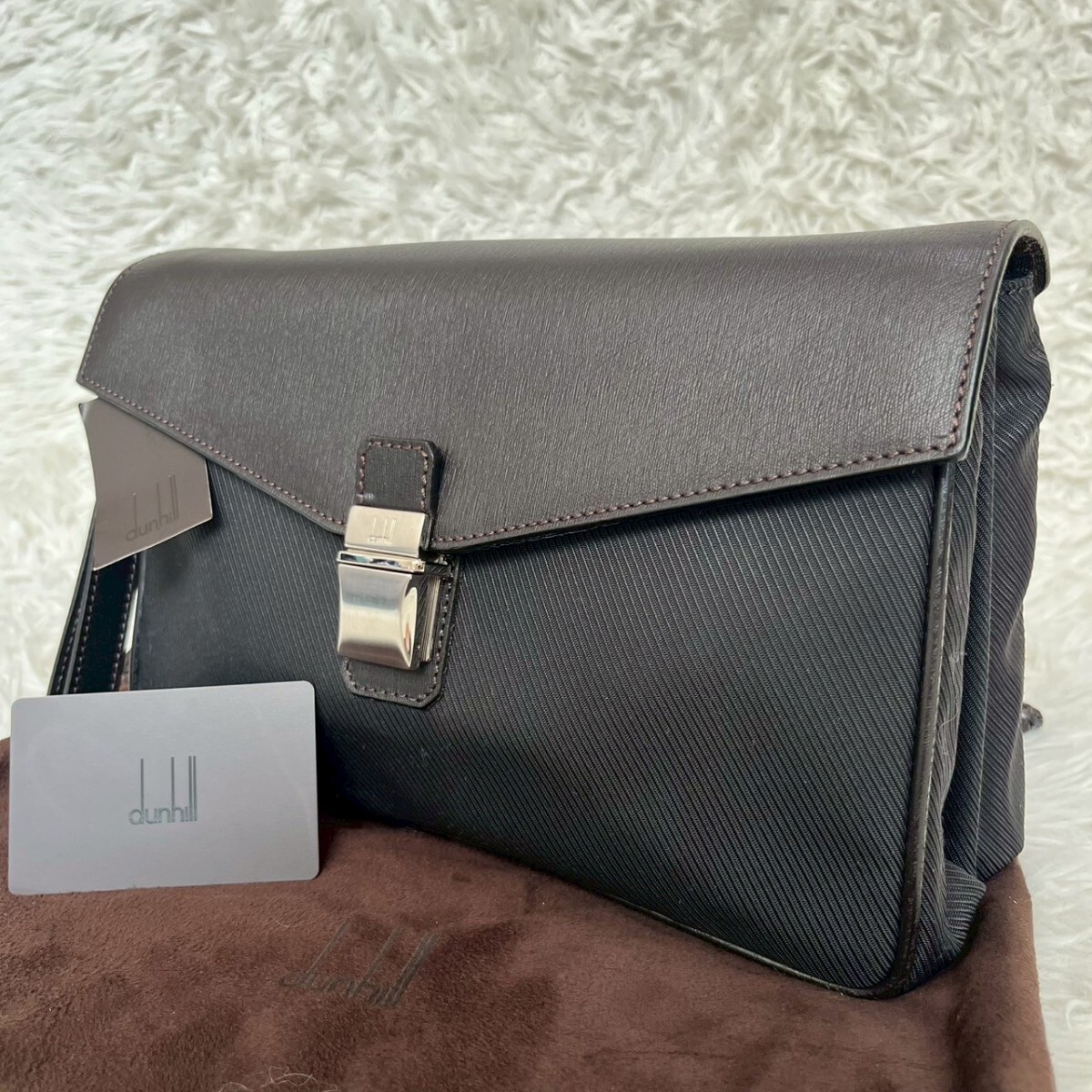 極美品 dunhill ダンヒル メンズ クラッチバッグ セカンドバッグ オールレザー ブラック ビジネス オーガナイザー カード&専用袋付き
