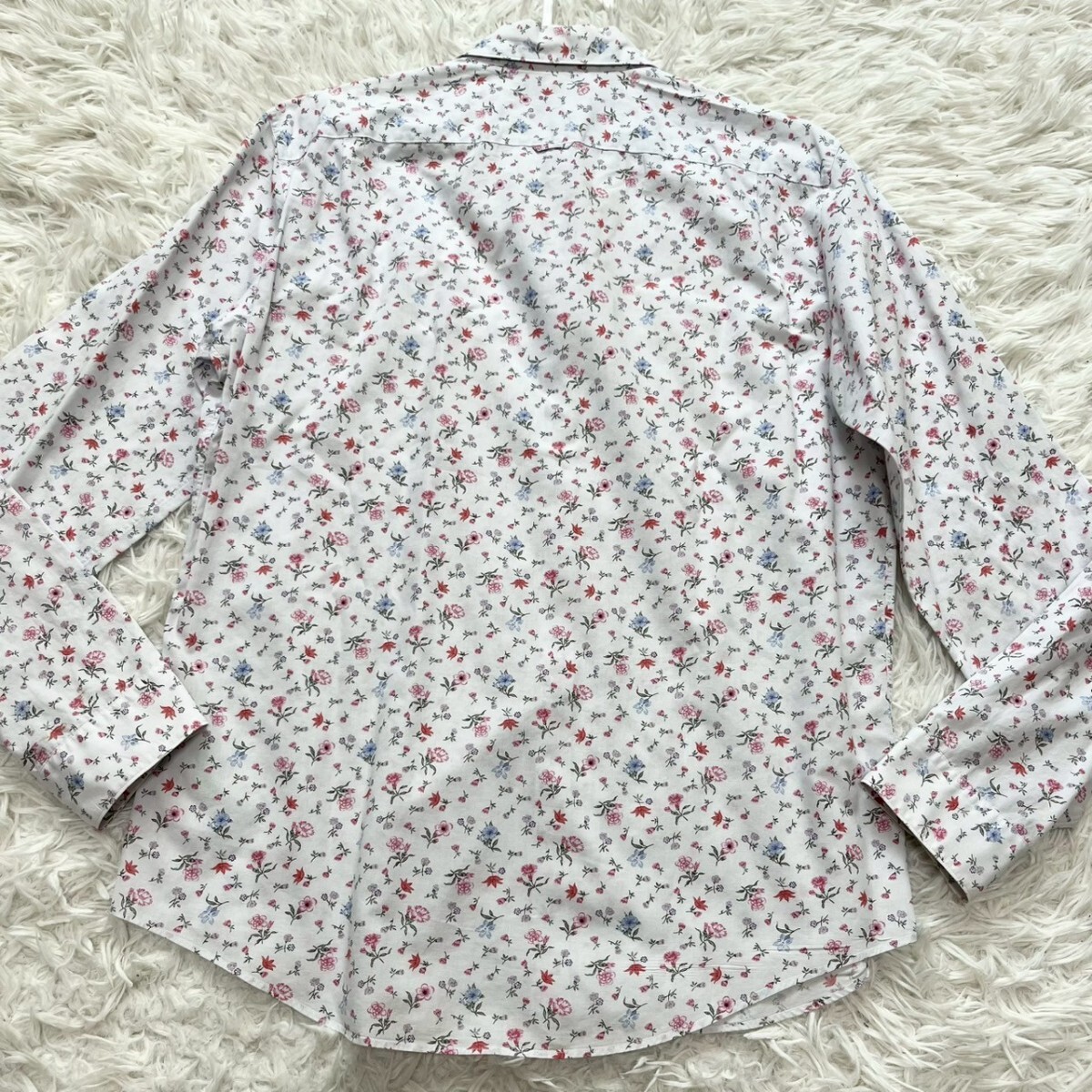 極美品/L 夏向 ポールスミス 長袖シャツ 総柄 薄生地 日本制 コットン100% 刻印ボタン 圧倒的高級感 Paul Smith 紳士の休日 クリーニング済