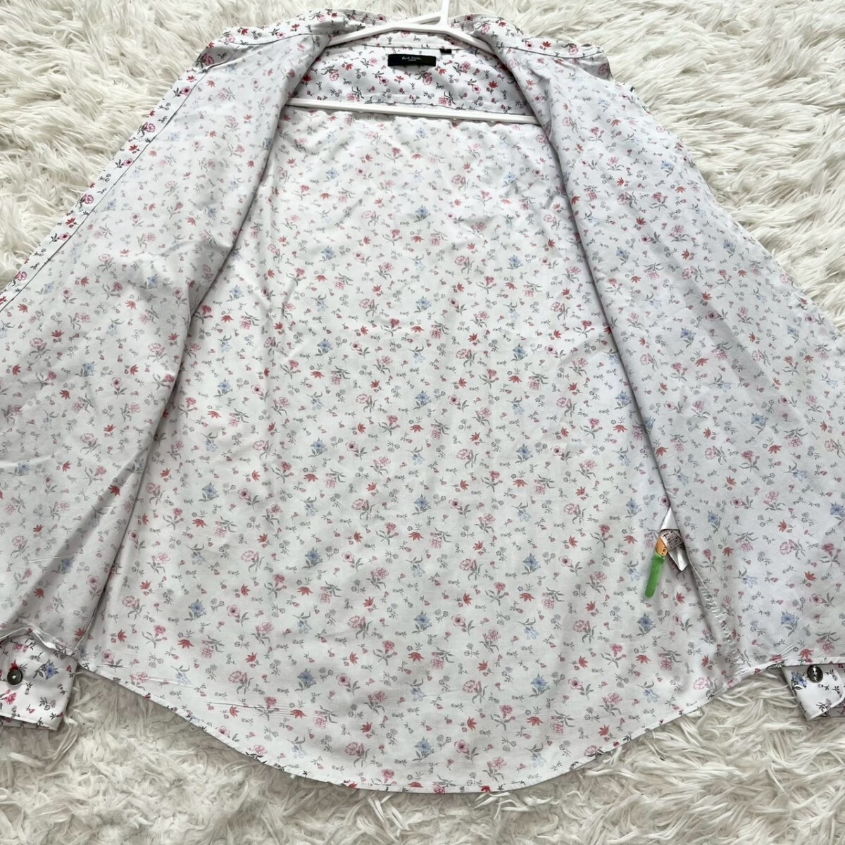 極美品/L 夏向 ポールスミス 長袖シャツ 総柄 薄生地 日本制 コットン100% 刻印ボタン 圧倒的高級感 Paul Smith 紳士の休日 クリーニング済