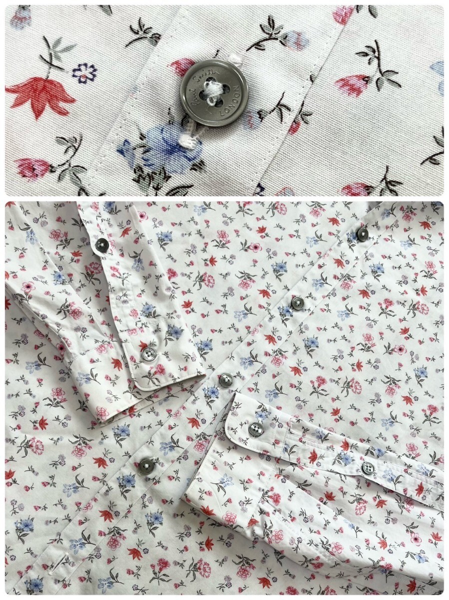 極美品/L 夏向 ポールスミス 長袖シャツ 総柄 薄生地 日本制 コットン100% 刻印ボタン 圧倒的高級感 Paul Smith 紳士の休日 クリーニング済