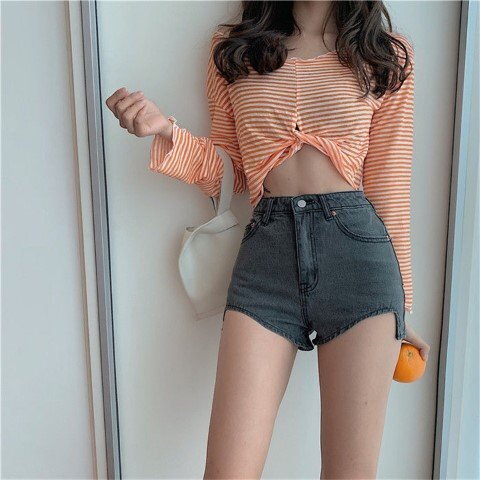 ジーンズ ショートパンツ ハイウエスト セクシー レディース XL ブルー