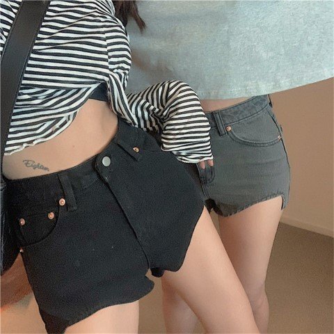 ジーンズ ショートパンツ ハイウエスト セクシー レディース XL グレー