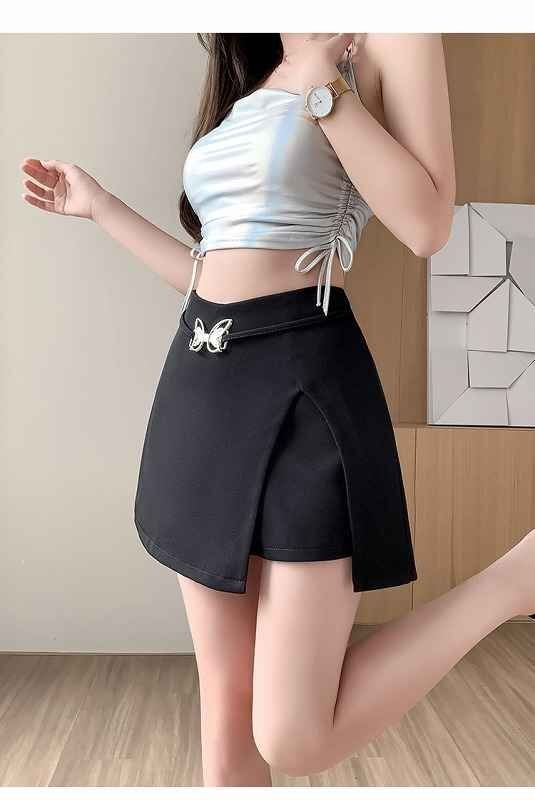 ミニスカート 切り替え スリム 著痩せ 【大きいサイズあり】 M ブラック