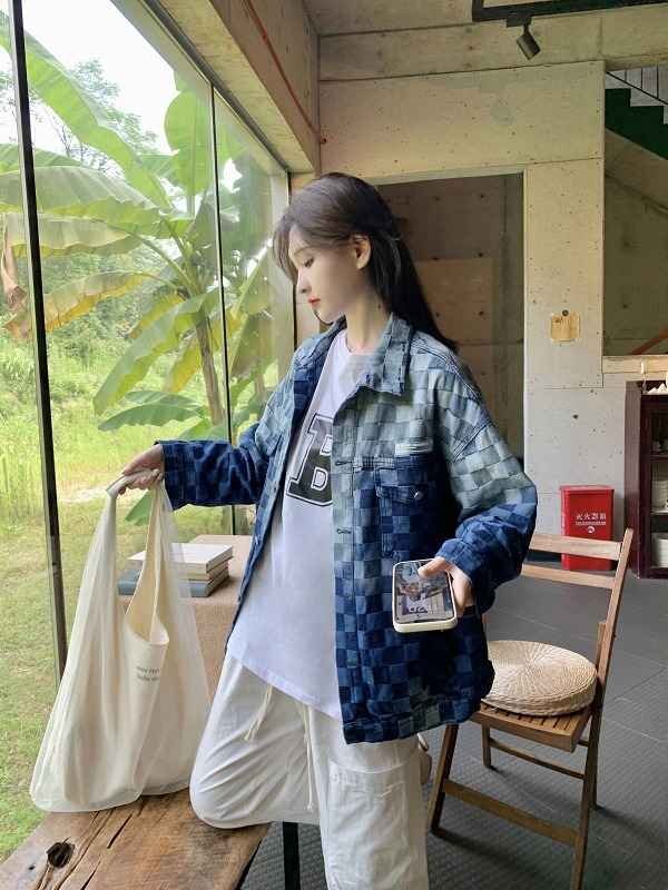 Gジャン ジージャン ジーンズ 長(zhǎng)袖アウター 羽織 ジャケット デニム チェック柄 シンプル 秋冬 XL ブルー