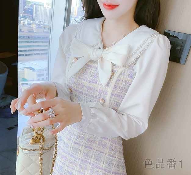 チュニックワンピース 2點(diǎn)セット フリル 切り替え スリム 著痩せ sweet系 L ワンカラー