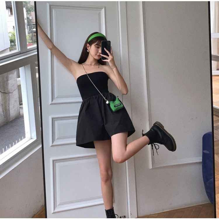 チューブトップスカート ワンピース キュロット ミニスカート L ブラック