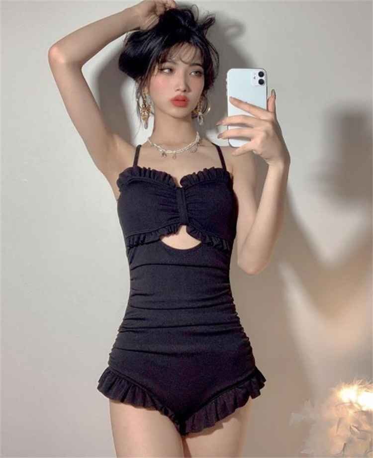 レディース ギャザー スリム 胸元ギャザー入り ワンピース水著 かわいい L ワンカラー