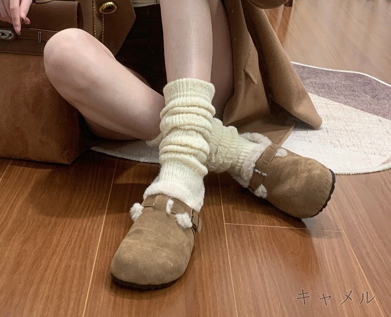  туфли без застежки Loafer мокасины с мехом переключатель простой [40]24.5~25cm черный 