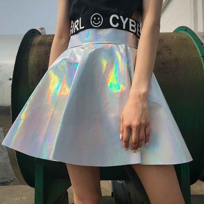 ミニスカート ハイウエスト フリル 切り替え シンプル M 虹色