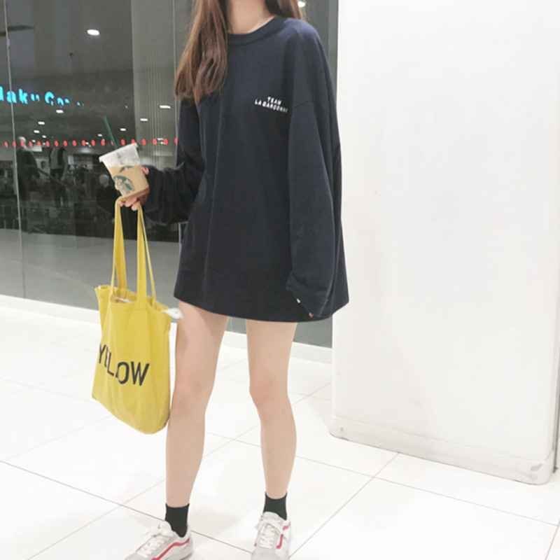  длинный рукав tops minivan pi casual простой свободно одноцветный большой размер есть XL черный 
