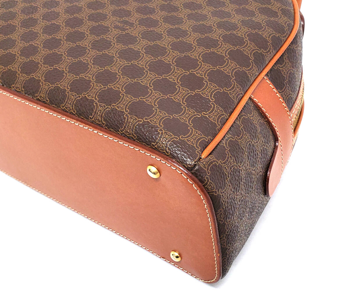D2575◆極美品【CELINE セリーヌ】マカダム柄 ハンドバッグ ヴィンテージ◆PVC×レザー ブラウン