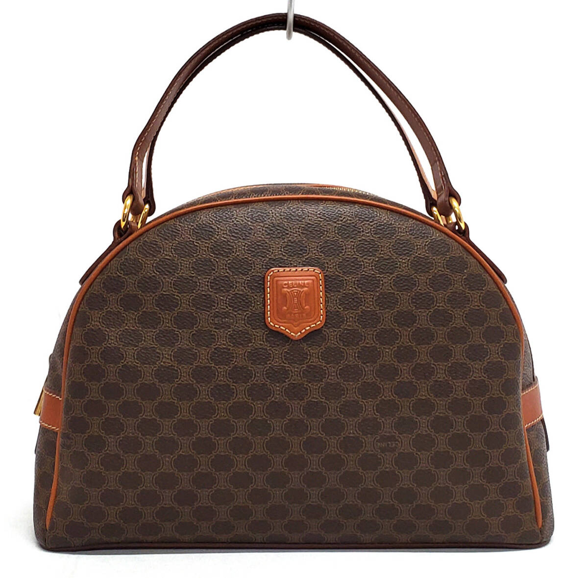 D2575◆極美品【CELINE セリーヌ】マカダム柄 ハンドバッグ ヴィンテージ◆PVC×レザー ブラウン