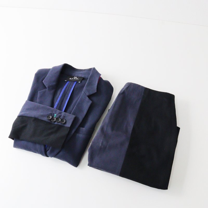 ポールスミス PS Paul Smith コットン 切替 セットアップスーツ 38/ネイビー ジャケット スカート【2400013591904】