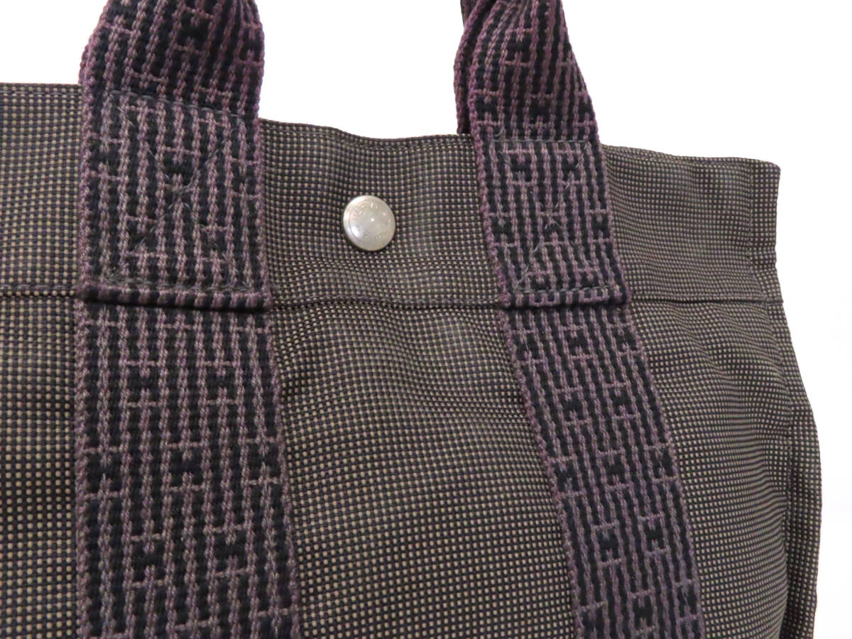 oe25020 美品 HERMES エルメス エールライン PM キャンバス S金具 ジップ ハンドバッグ ミニトートバッグ グレー 仏制 メンズ レディース