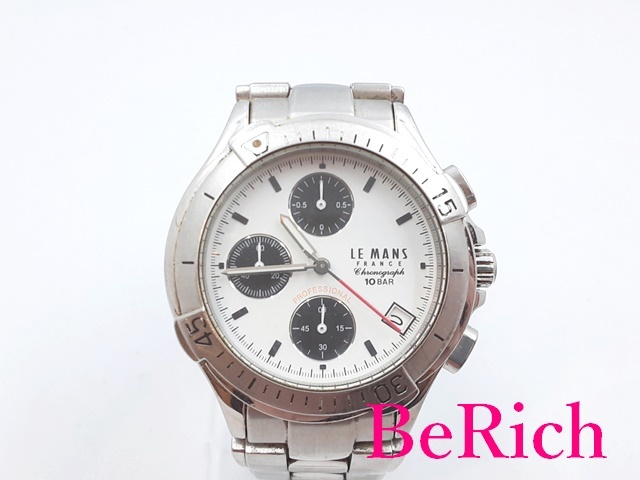 ルマン LE MANS 24時間 レース クロノグラフ メンズ 腕時計 デイト ホワイト 白 文字盤 SS ブレス アナログ クォーツ QZ 【中古】 ht4532_画像1