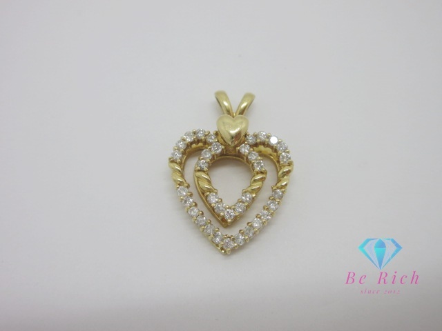 K18 YG ダイヤモンド 0.53ct 付 ハート モチーフ デザイン ネックレス ペンダント トップ ヘッド 18金 750【中古】【送料無料】 th12765