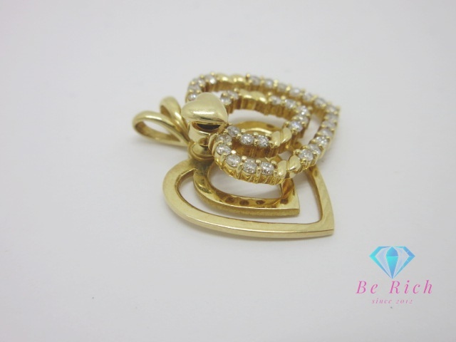 K18 YG ダイヤモンド 0.53ct 付 ハート モチーフ デザイン ネックレス ペンダント トップ ヘッド 18金 750【中古】【送料無料】 th12765