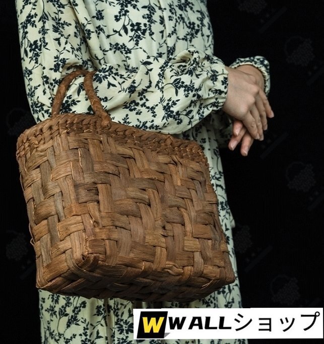 新入荷★高品質(zhì)★職人手編み　嵐編み　網(wǎng)代編み　山葡萄籠バッグ