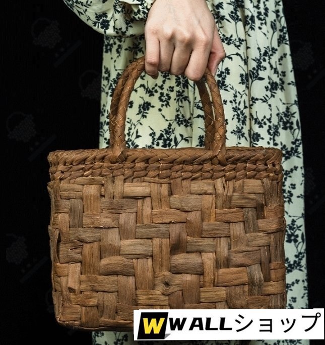 新入荷★高品質(zhì)★職人手編み　嵐編み　網(wǎng)代編み　山葡萄籠バッグ