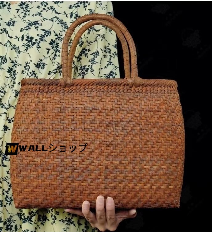 山葡萄籠バッグ バスケット手編 網(wǎng)代編み 籐かご