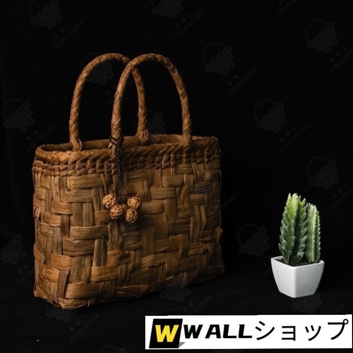 新入荷★高品質(zhì)★職人手編み　嵐編み　網(wǎng)代編み　山葡萄籠バッグ