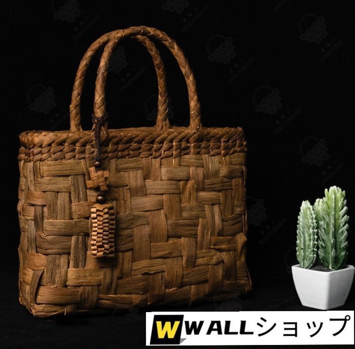 新入荷★高品質(zhì)★職人手編み　嵐編み　網(wǎng)代編み　山葡萄籠バッグ