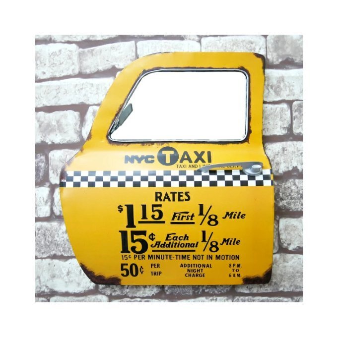 アメリカンレトロ ドア型プレート ブリキ アメリカ雑貨 壁掛け TAXI タクシー 鏡付き BZ-247