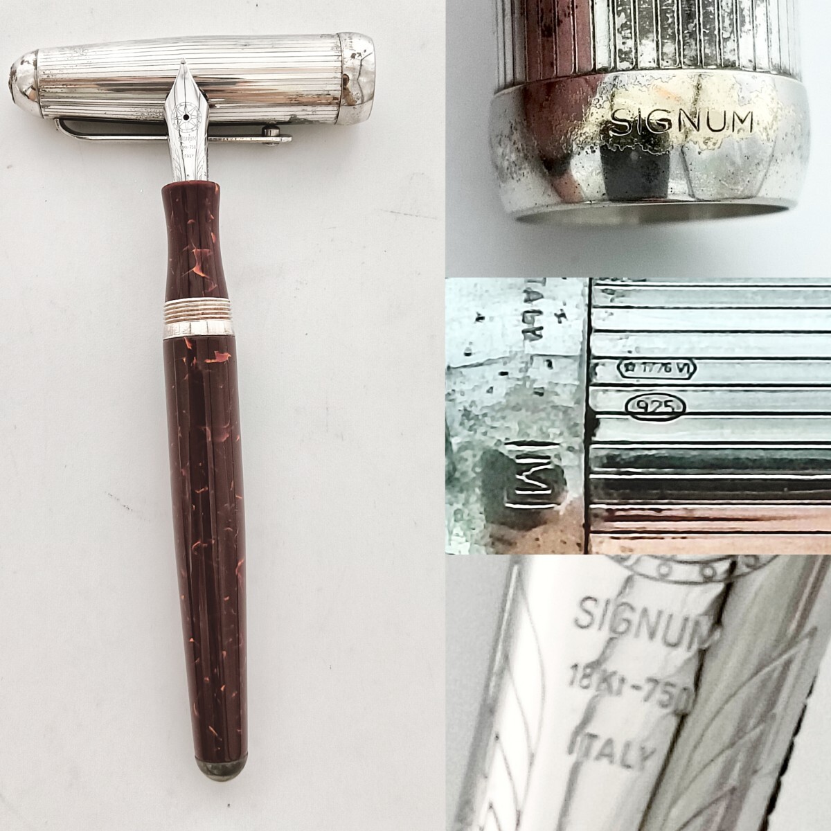【A3511】SIGNUM シグナム ペン先18kt-750 925刻印あり M 萬年筆 萌絵 イタリア 筆記用具 文房具 中古品 筆記未確認(rèn) 長さ約14cm 傷あり 