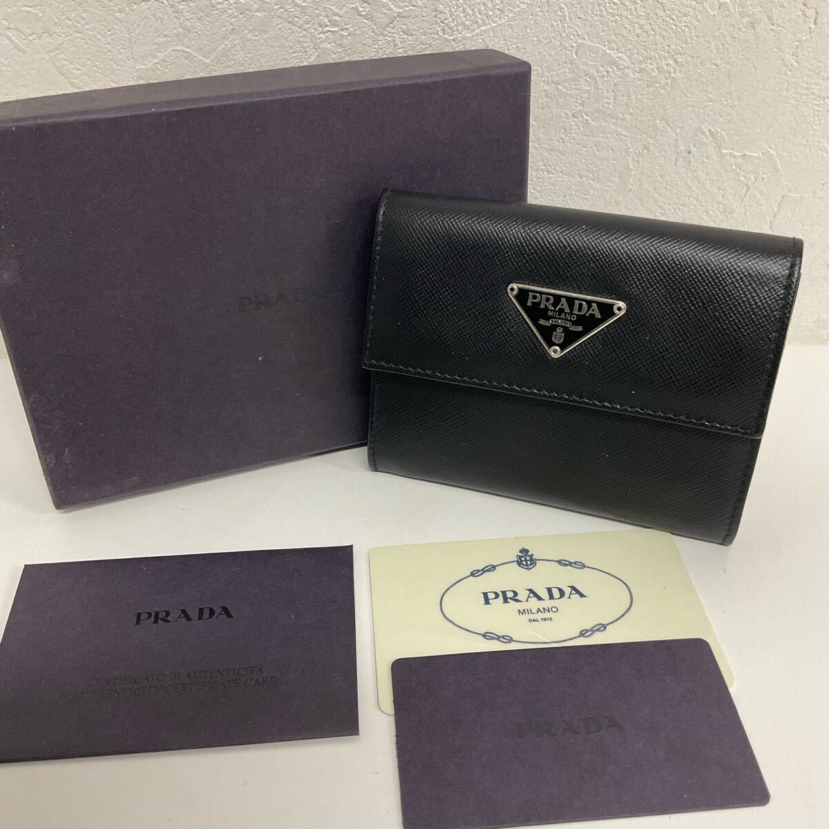 D683-60◆ PRADA プラダ サフィアーノ M171 ブラックレザー コインケース 小銭入れ カードケース 箱あり