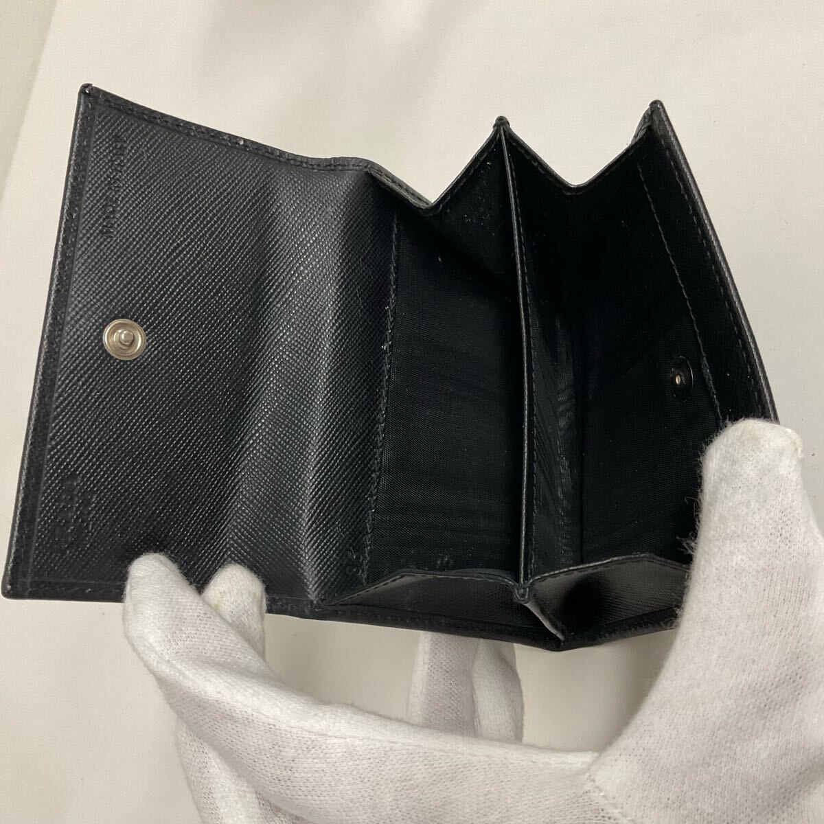 D683-60◆ PRADA プラダ サフィアーノ M171 ブラックレザー コインケース 小銭入れ カードケース 箱あり
