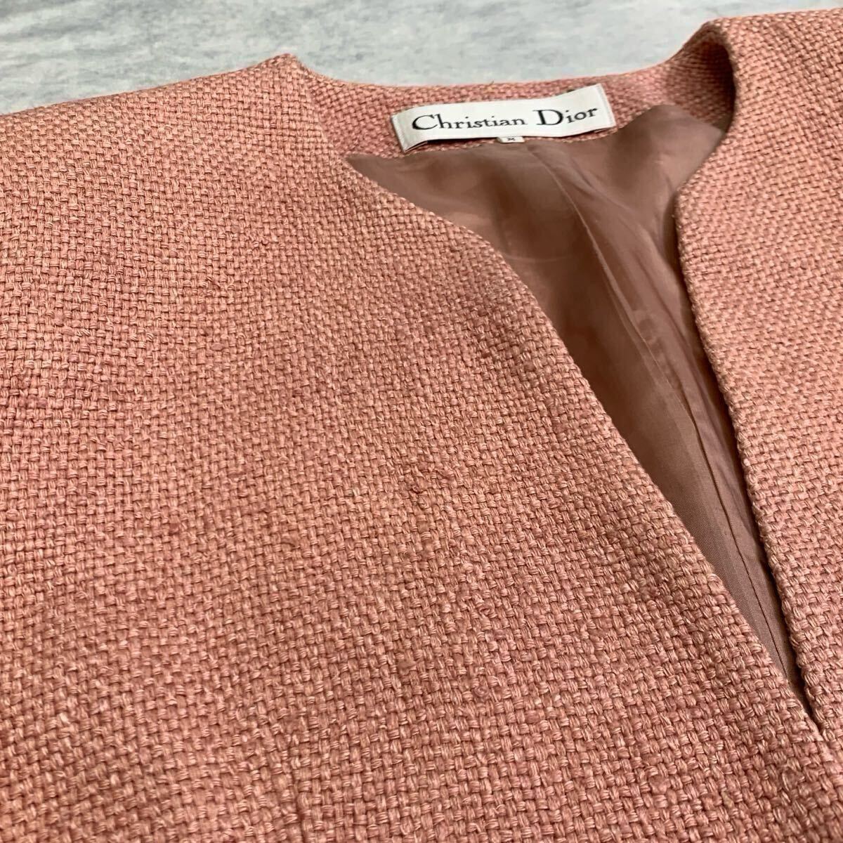 クリスチャンディオール　ノーカラージャケット　シルク　ヴィンテージ　ベージュ Vintage Christian Dior シルク100% ノーカラー テーラード