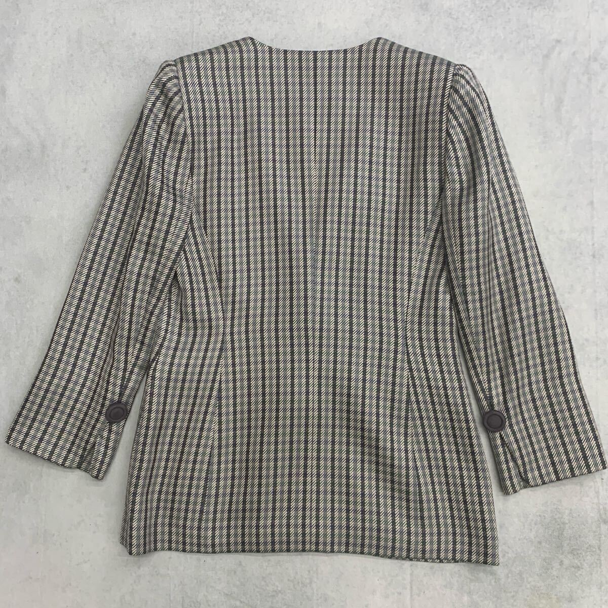 Vintage Christian Dior セットアップ シルク 絹 ノーカラー チェック スカートスーツ ベージュ グレー ヴィンテージ レディース サイズ 11