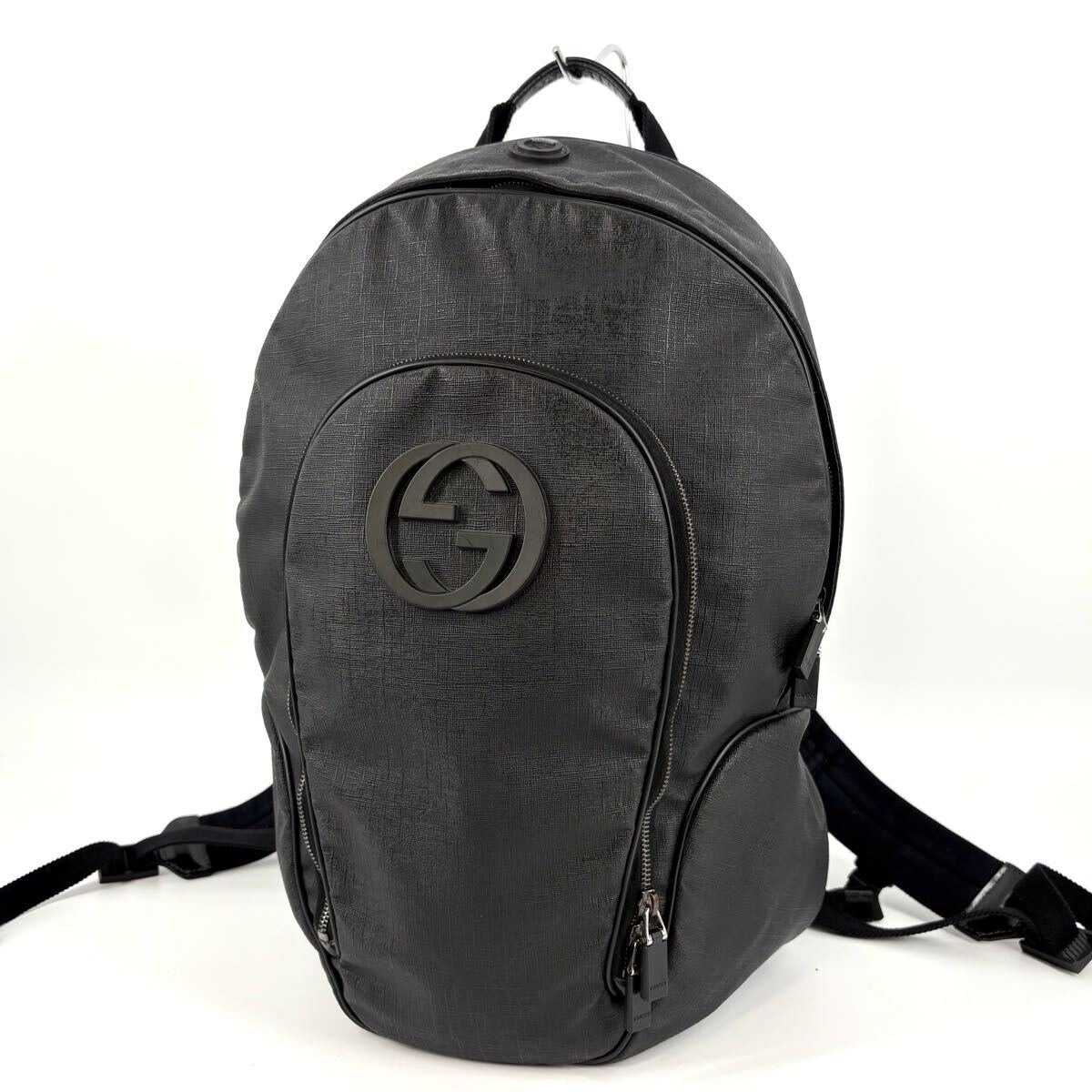 ●極美品/希少!!! GUCCI グッチ リュック バックパック ソーホー インターロッキング ビジネス メンズ pvc レザー ブラック pc A4収納可能