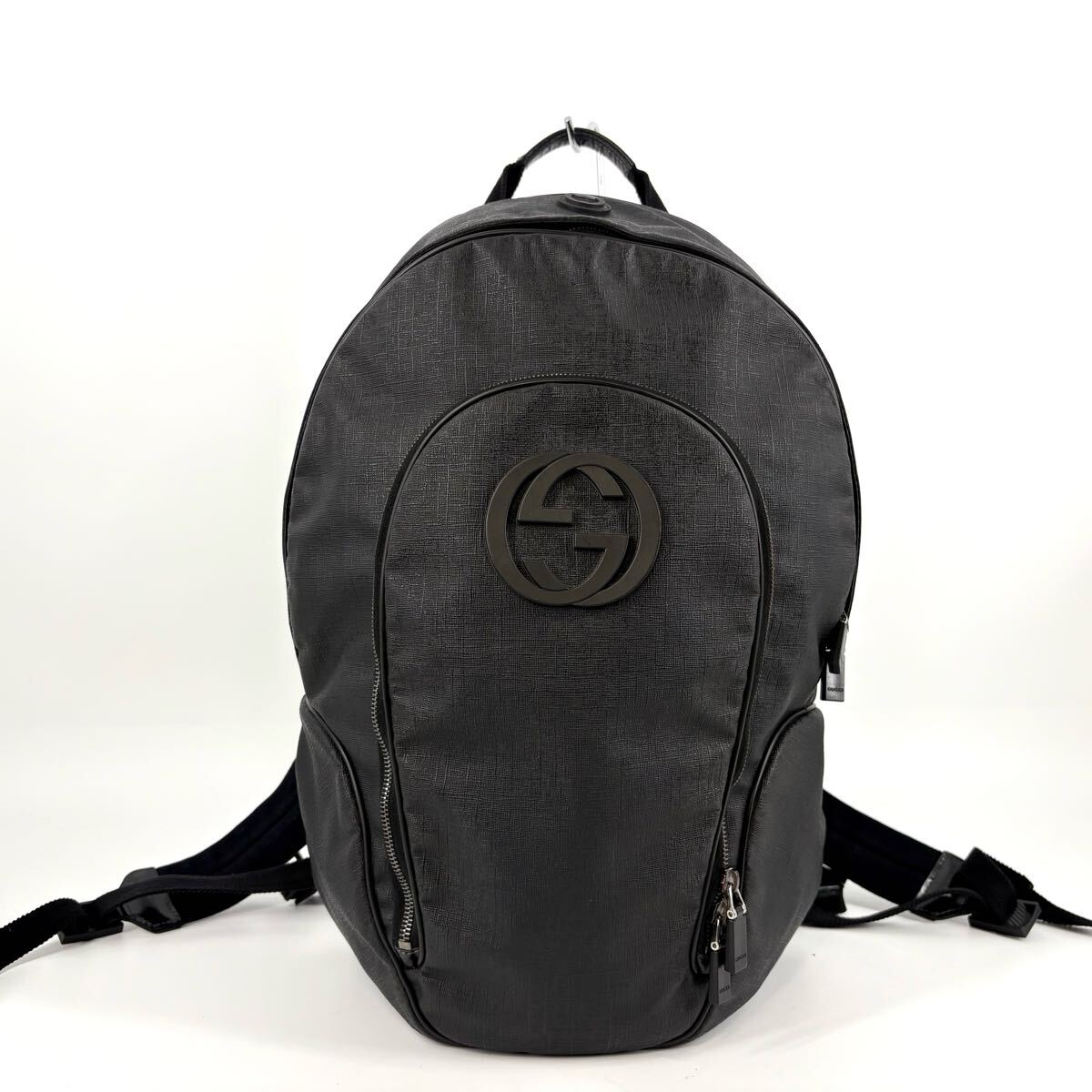 ●極美品/希少!!! GUCCI グッチ リュック バックパック ソーホー インターロッキング ビジネス メンズ pvc レザー ブラック pc A4収納可能
