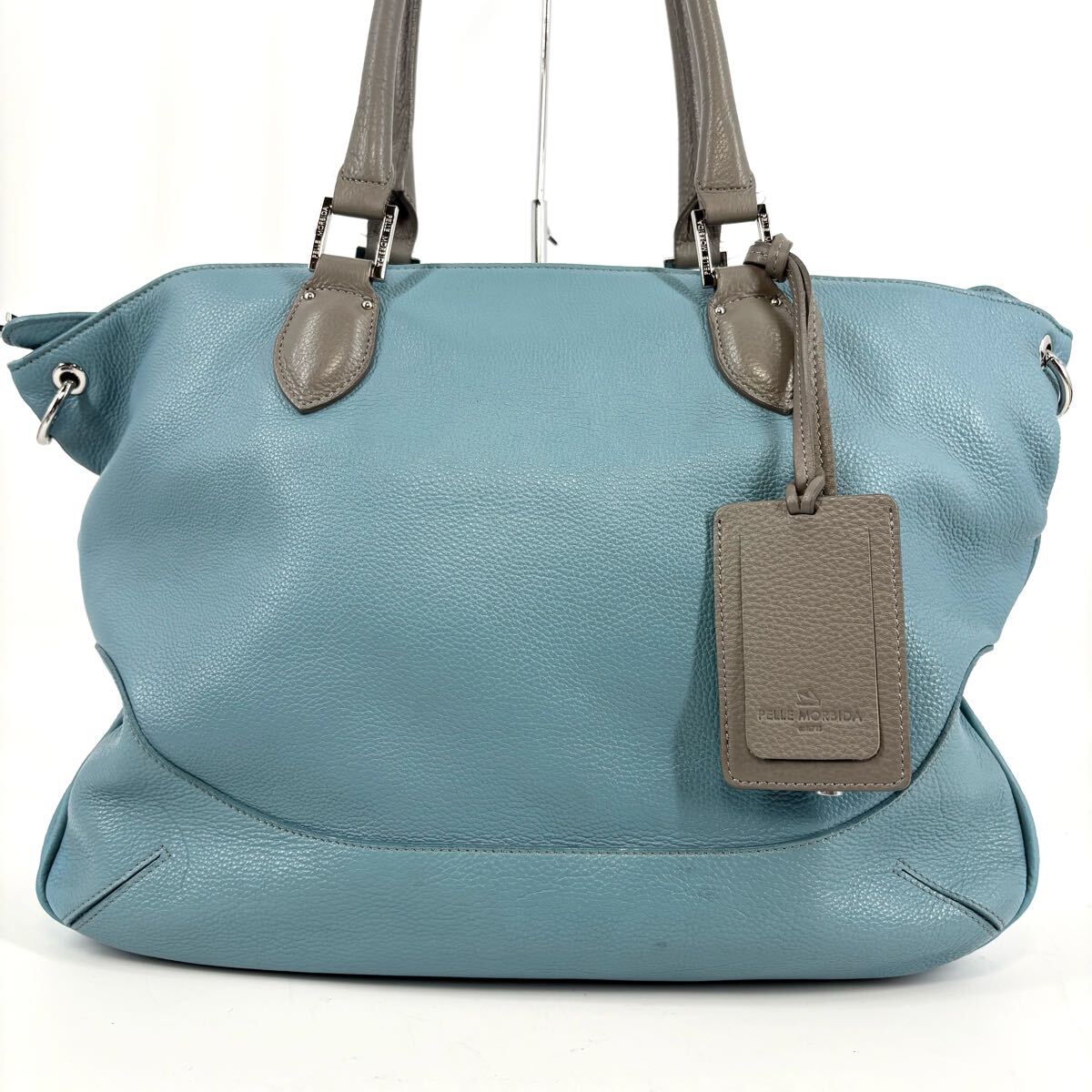 ●美品/希少色!!! PELLE MORBIDA ペッレモルビダ トートバッグ ハンド ショルダー ビジネス 2way 斜め掛け メンズ ライトブルー pc A4 革